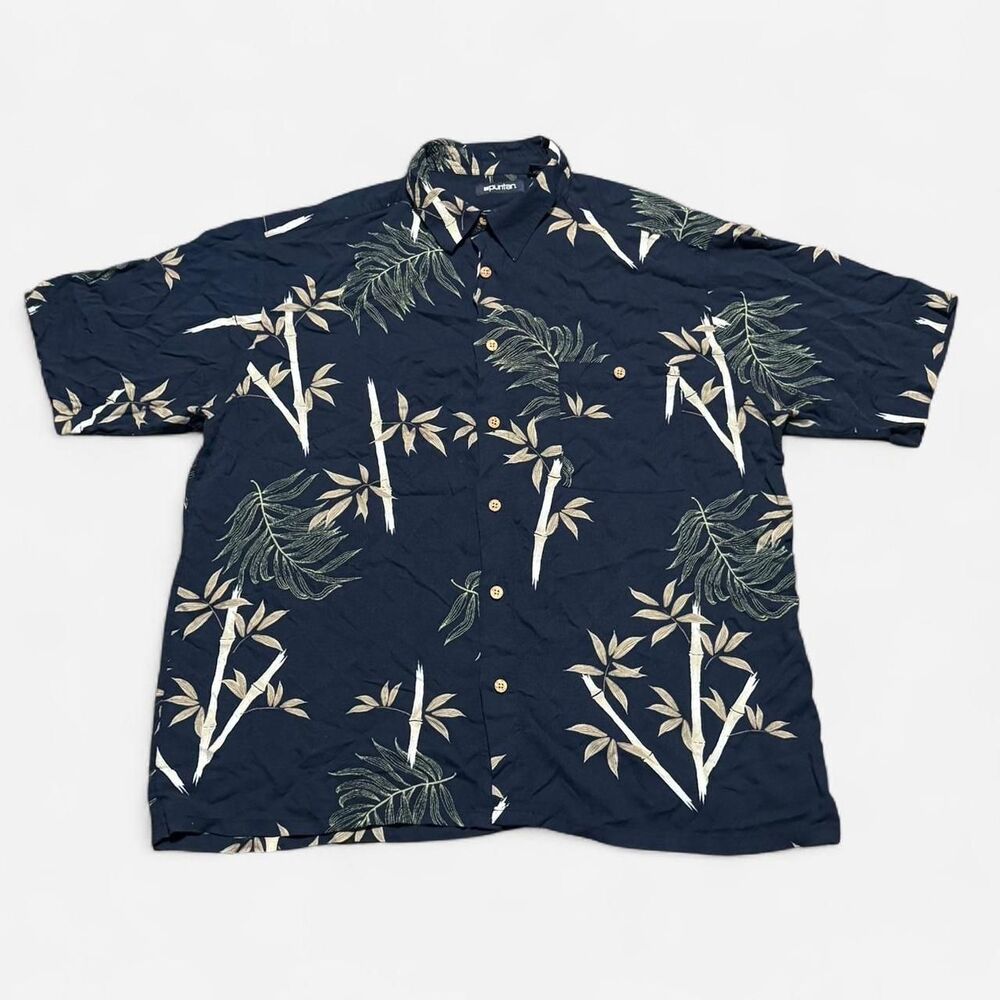 Puritan navy blue branch/leaves XL size (width 25in, length 26-1/2in) shirt